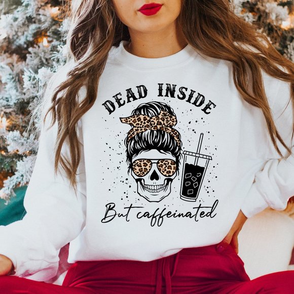 Tops - Dead Inside But Caffeinated Unisex Sweatshirt Halloween Sweatshirt Skull Coffee
